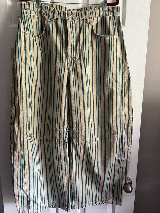 We The Free Denim - We The Free Striped Ankle Cropped Jeans in Cream and Teal